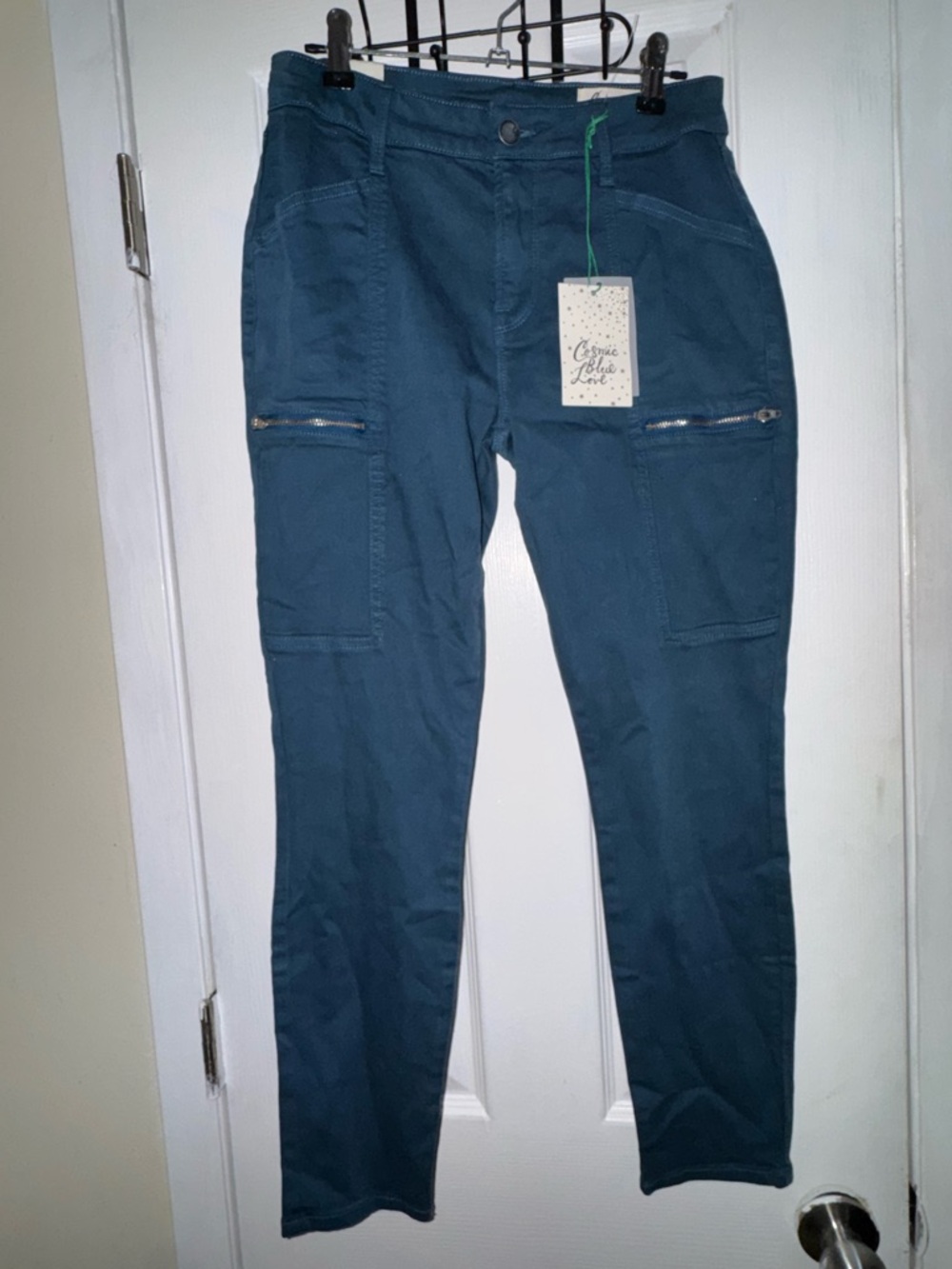 Cosmic blue love Teal Cargo Skinny women’s Pants NWT